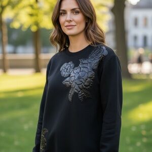 Chicos Black Floral Embossed Sweatshirt nwot. Chicos size 2 12/14